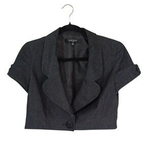 Nine West Blazer Jacket Womens Charcoal Gray Short Sleeve Cropped Size 4